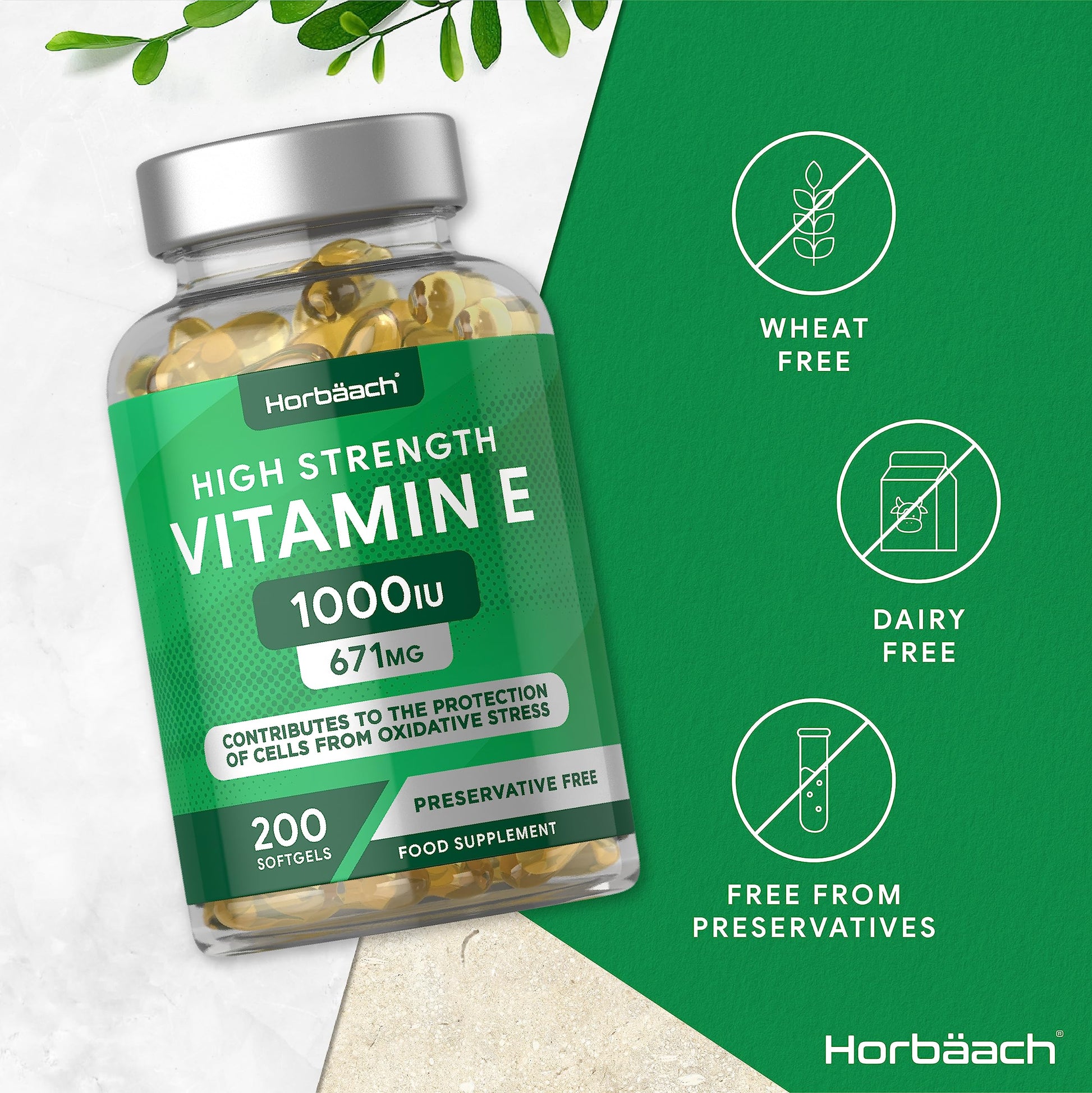 Vitamin E Capsules 1000iu | 200 Count | High Strength Vitamin E as DL-Alpha Tocopheryl Horbäach