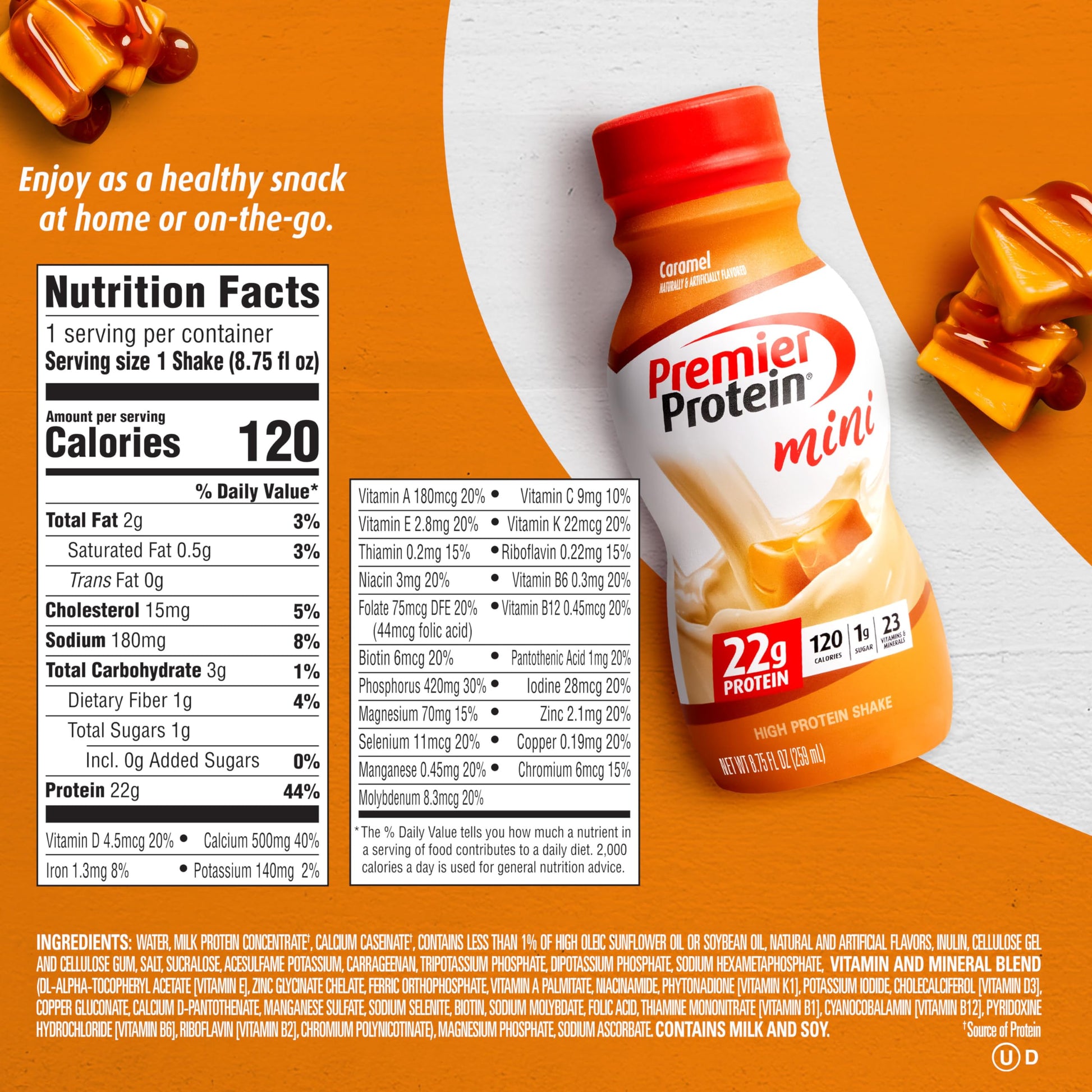 Premier Protein Shake MINIs, Caramel, 22g Protein, 120 Calories, 1g Sugar, 8.75fl oz Premier Protein