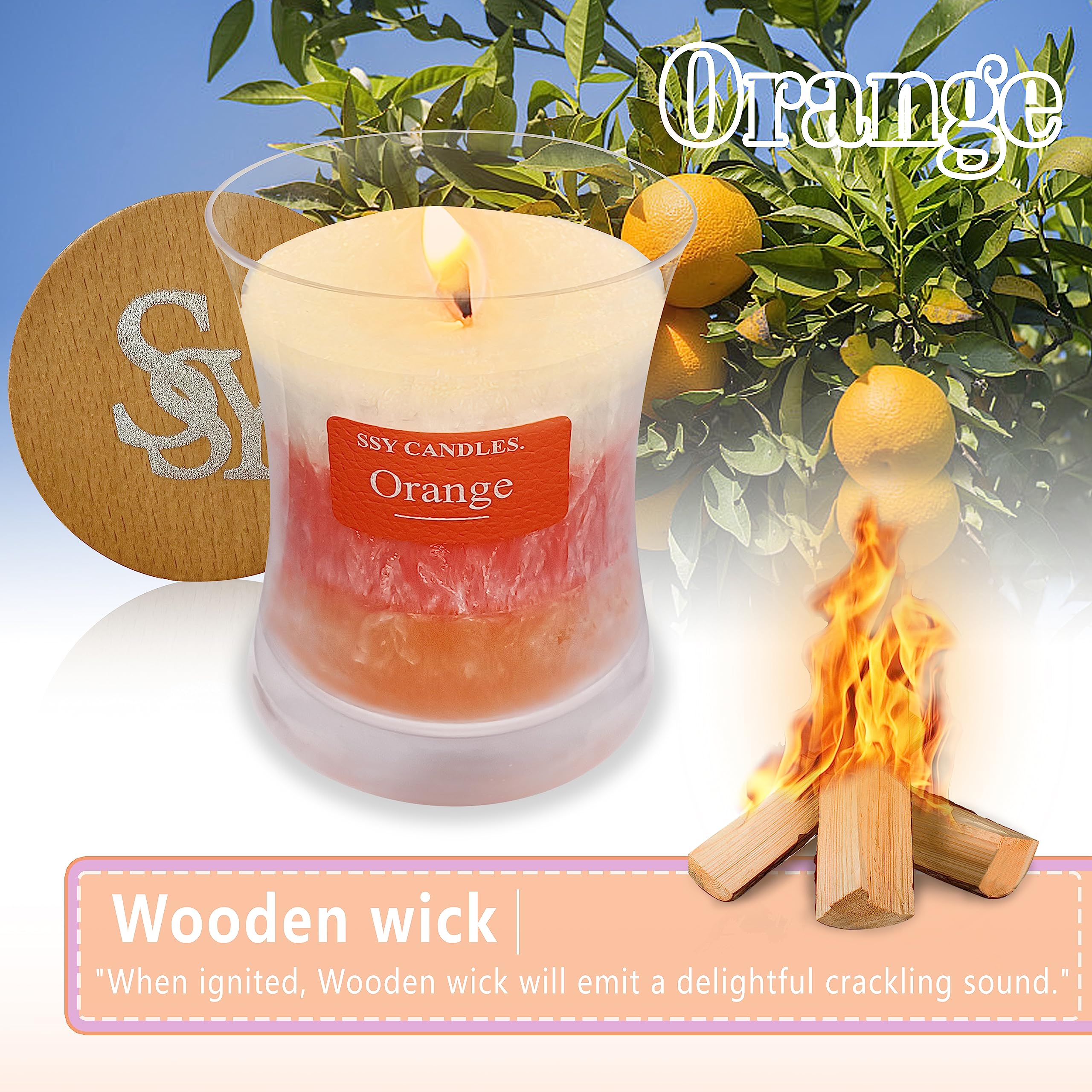 Citrus Jar Aromatherapy Candle Scented Candle Handmade Soy Candles Wood Candles Wick Fragrance SEUCRWAX