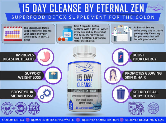 Eternal Zen 15 Day Colon Cleanser Detox with Extra Strength Herbs, Senna is a Fast Acting