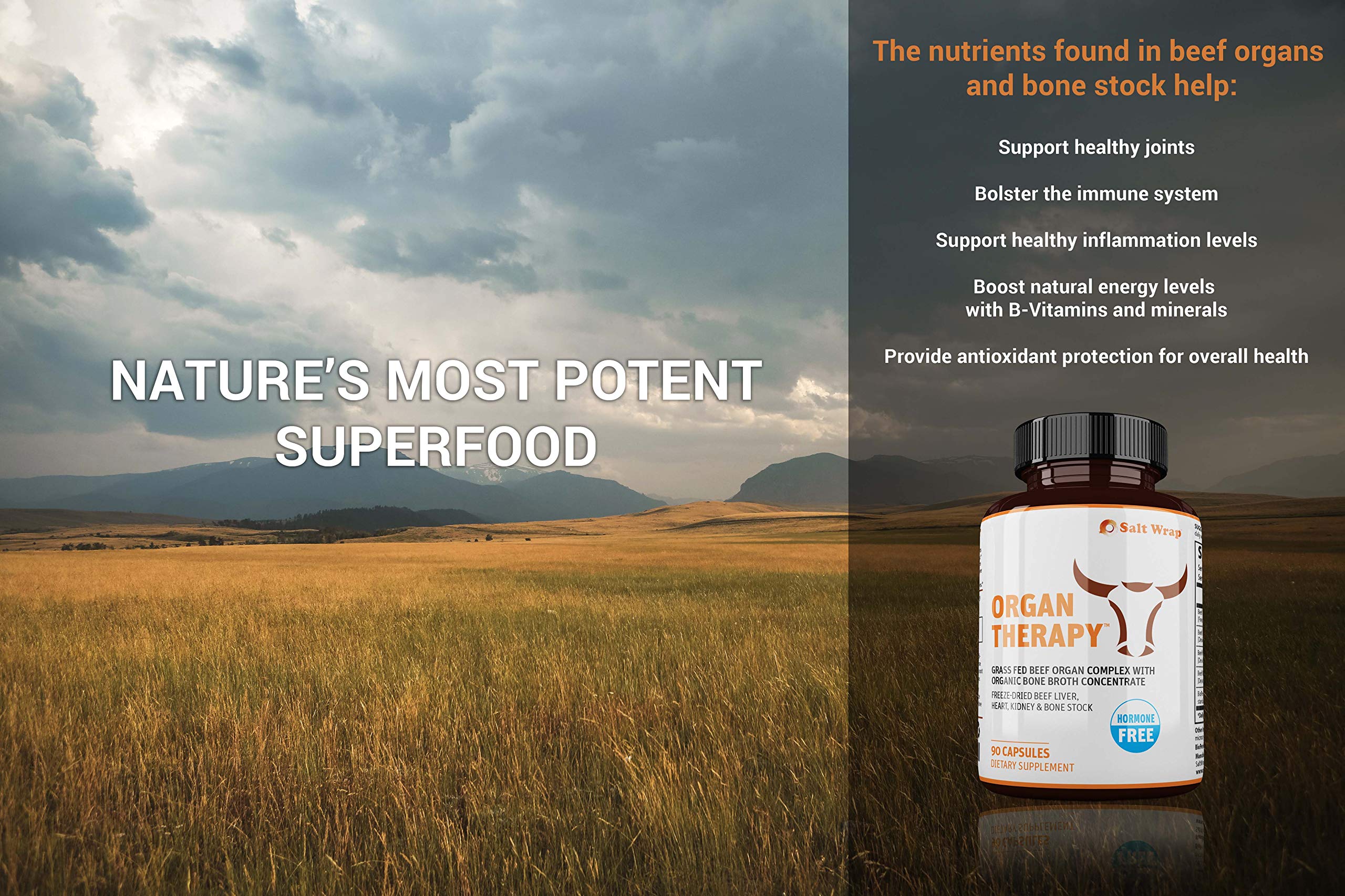SaltWrap Organ Therapy - Grass Fed Beef Organ Meat Complex Supplement with Organic SaltWrap