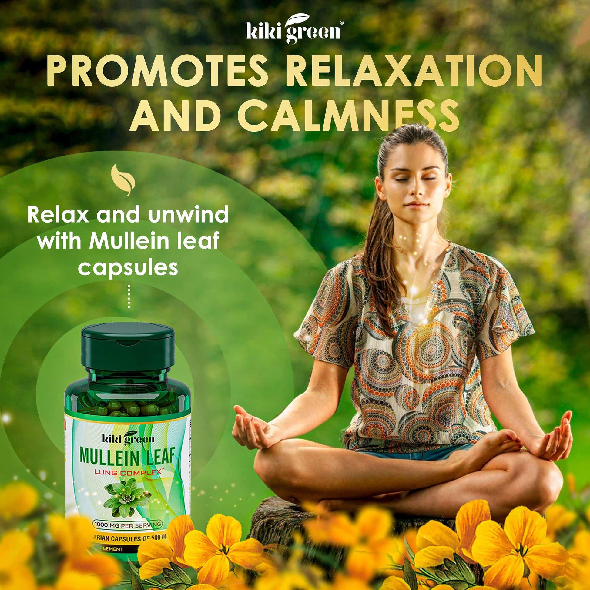 KIKI Green Mullein Leaf Extract Capsules - Herbal Respiratory Supplement - for Lung Cleans KIKI Green