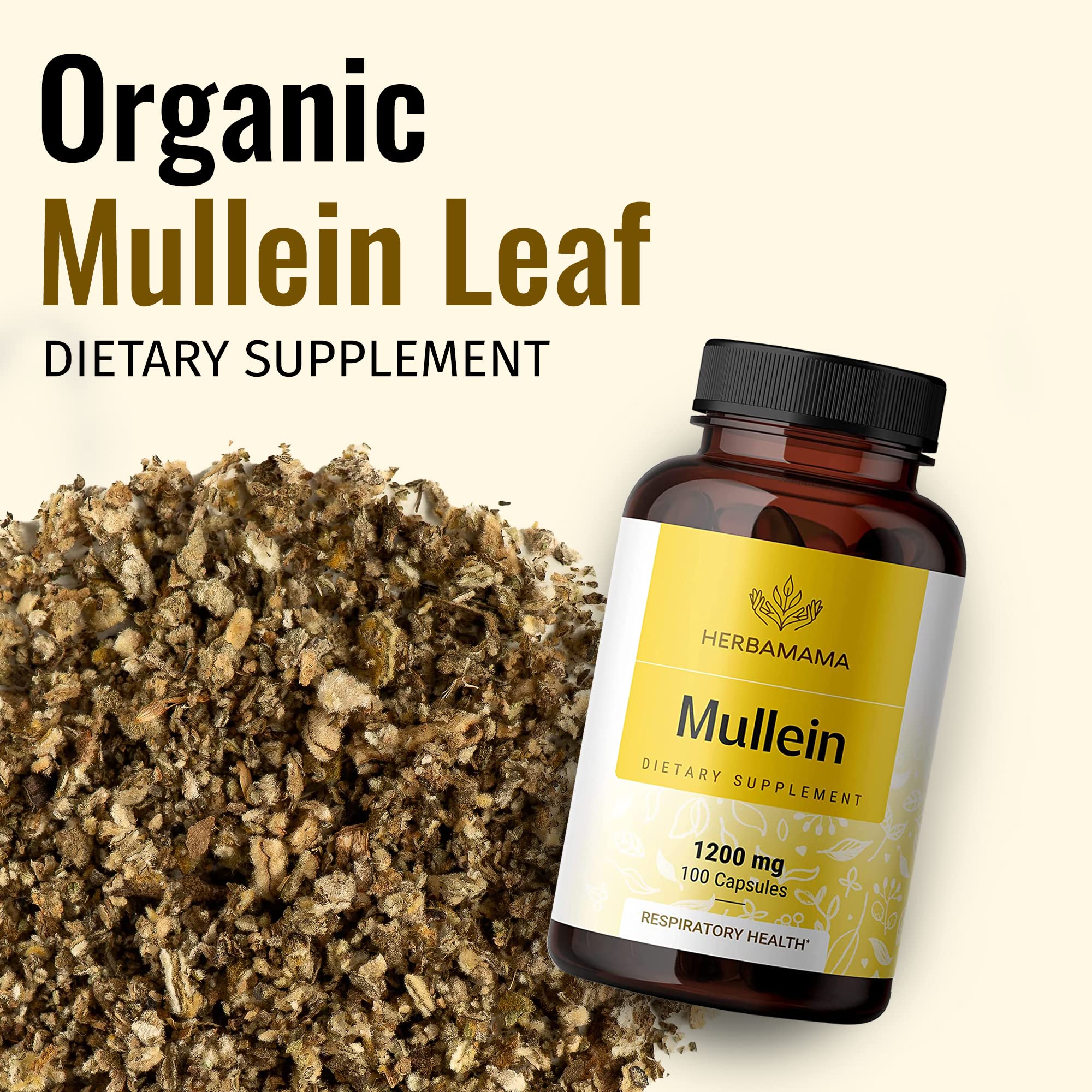 HERBAMAMA Mullein Leaf Capsules Respiratory Health - Organic Mullein Leaf Extract HERBAMAMA