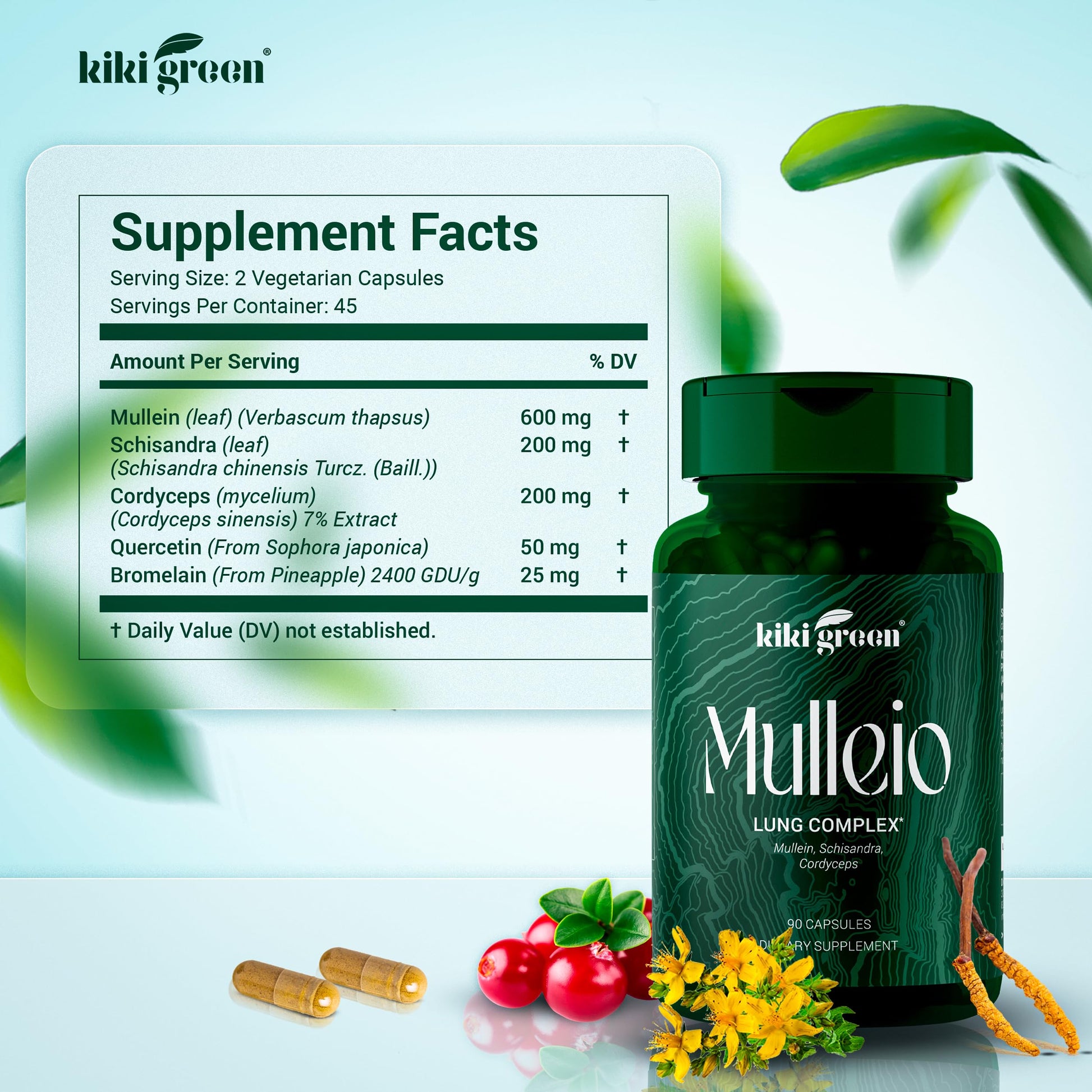 KIKI Green MULLEIO Lung Health Capsules: Herbal Supplement for Lung Cleanse, Better KIKI Green