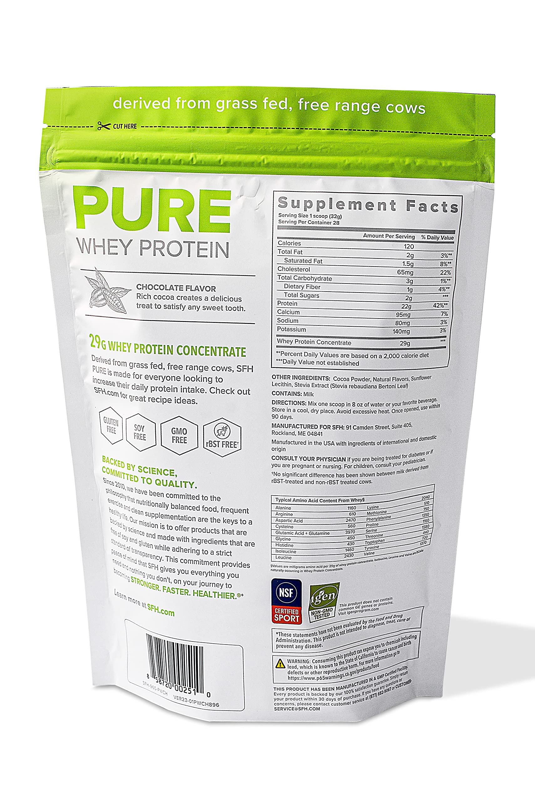 SFH Pure Whey Protein Powder (Chocolate) Best Tasting 100% Grass Fed Whey SFH
