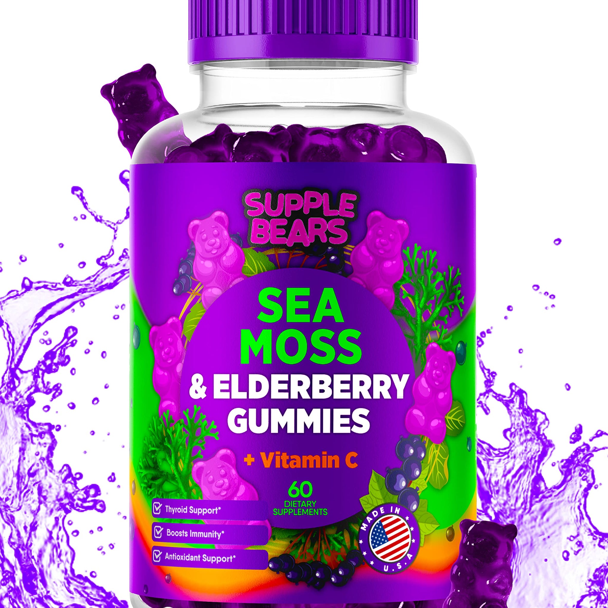 Supplebears Sea Moss Gummies & Elderberry - Vitamin C + Zinc – Extra Strength Immune 