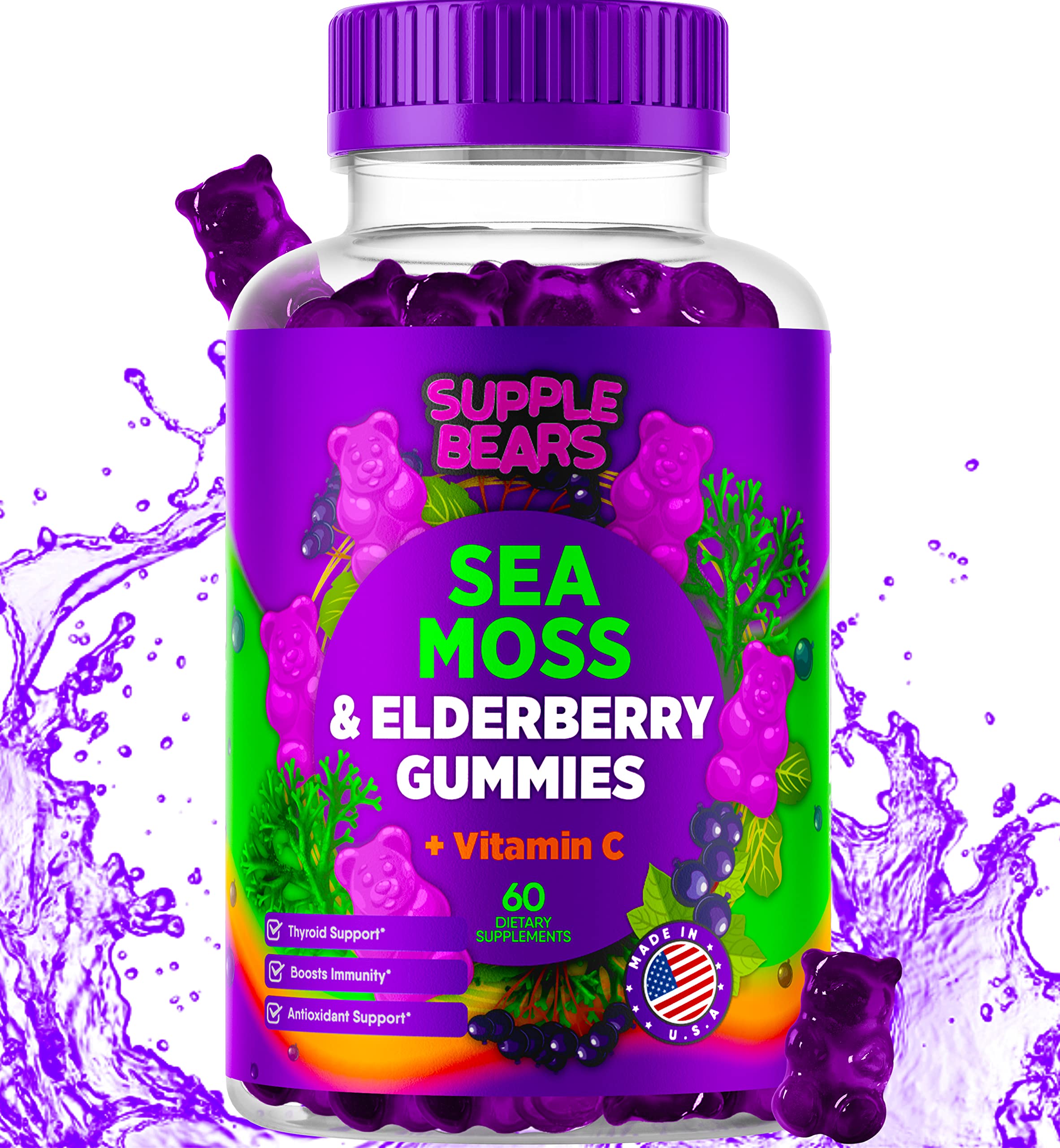 Supplebears Sea Moss Gummies & Elderberry - Vitamin C + Zinc – Extra Strength Immune 