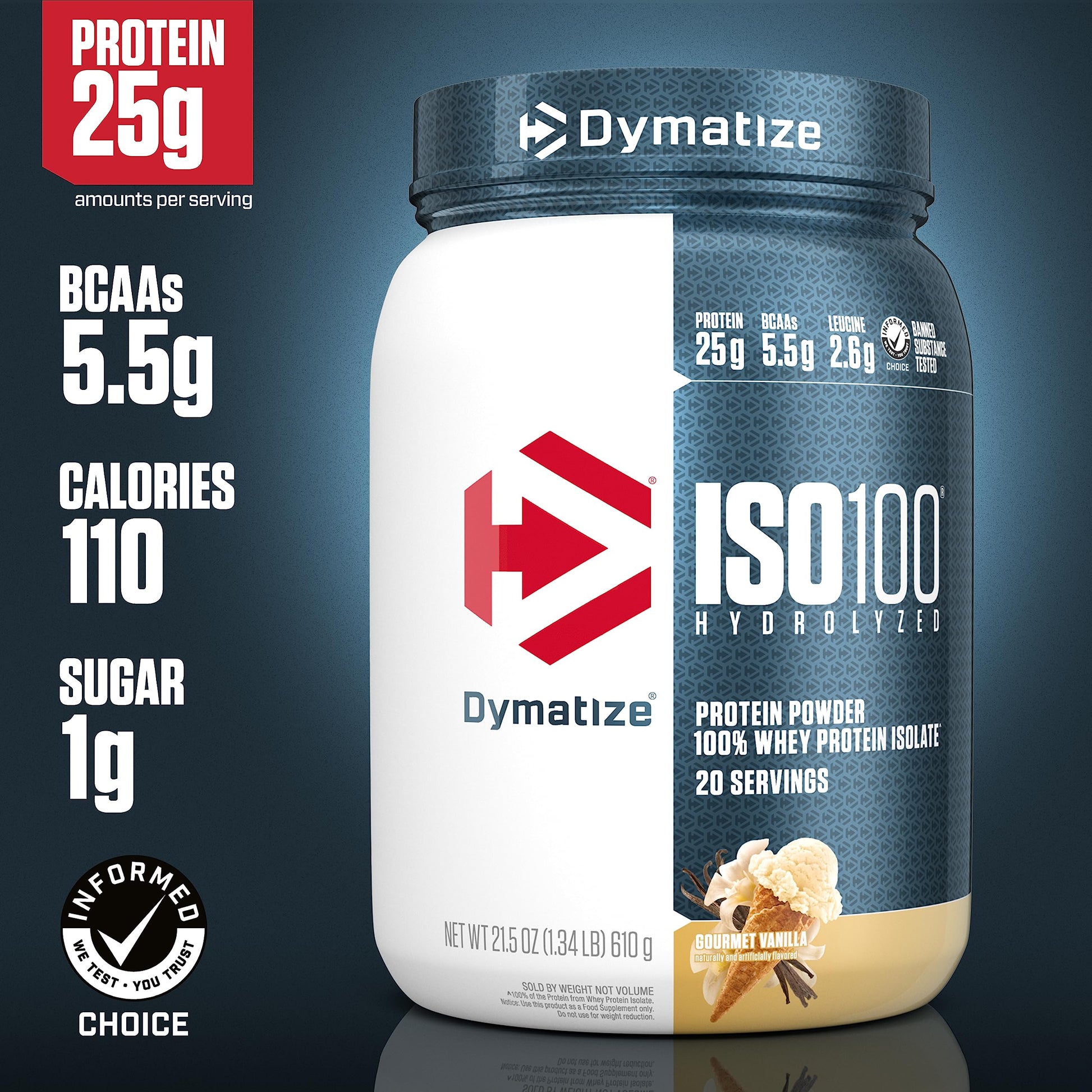 Dymatize ISO100 Hydrolyzed Protein Powder, 100% Whey Isolate , 25g of Protein, 5.5g Dymatize
