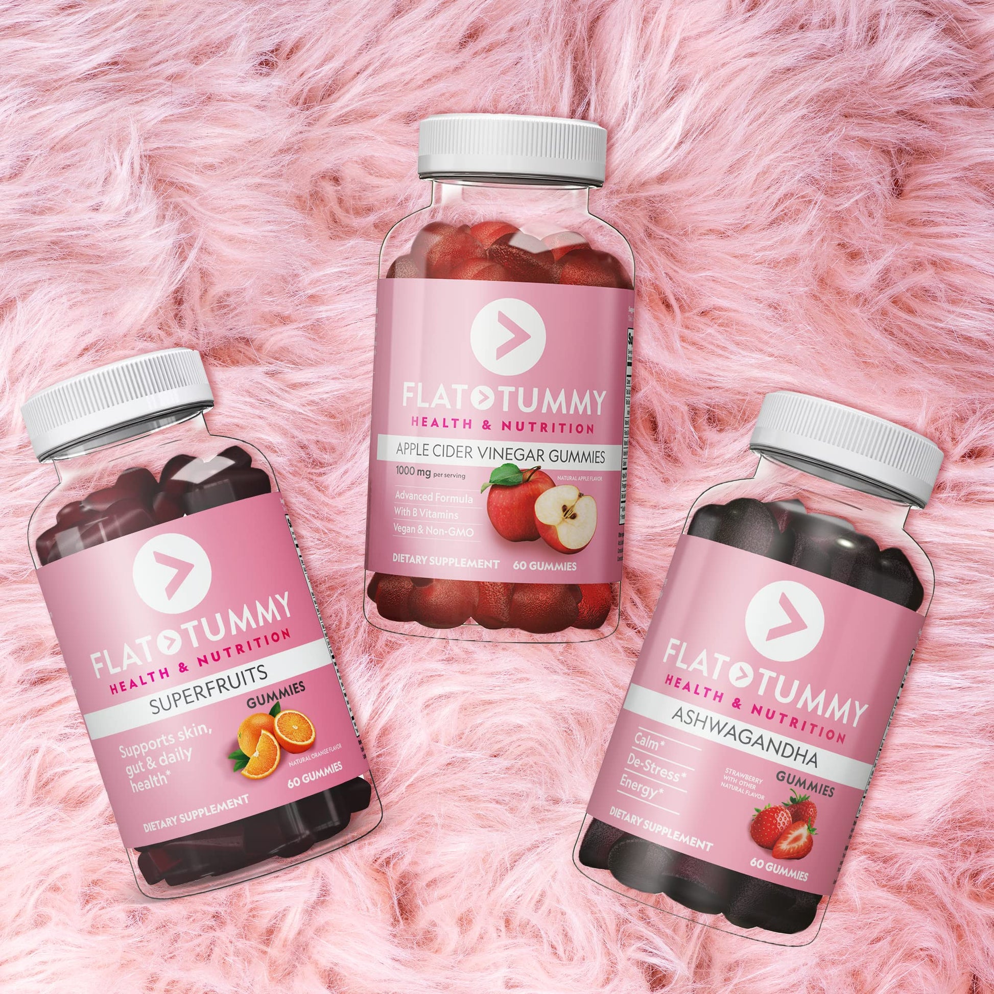 Flat Tummy Gummies Bundle with Apple Cider Vinegar Gummies, Superfruits Gummies Flat Tummy Tea