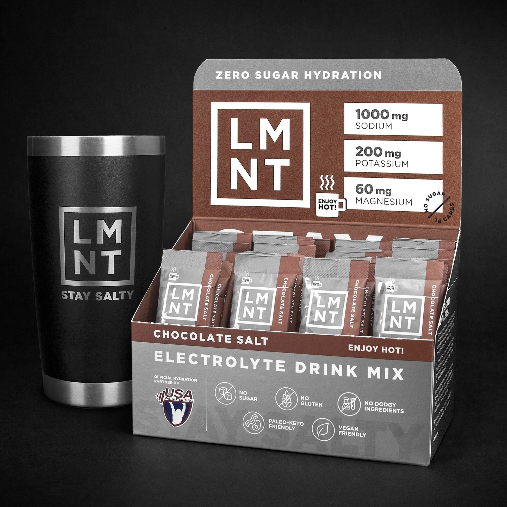LMNT Zero-Sugar Electrolytes - Hot Chocolate Salt - Hydration Powder Packets Drink LMNT