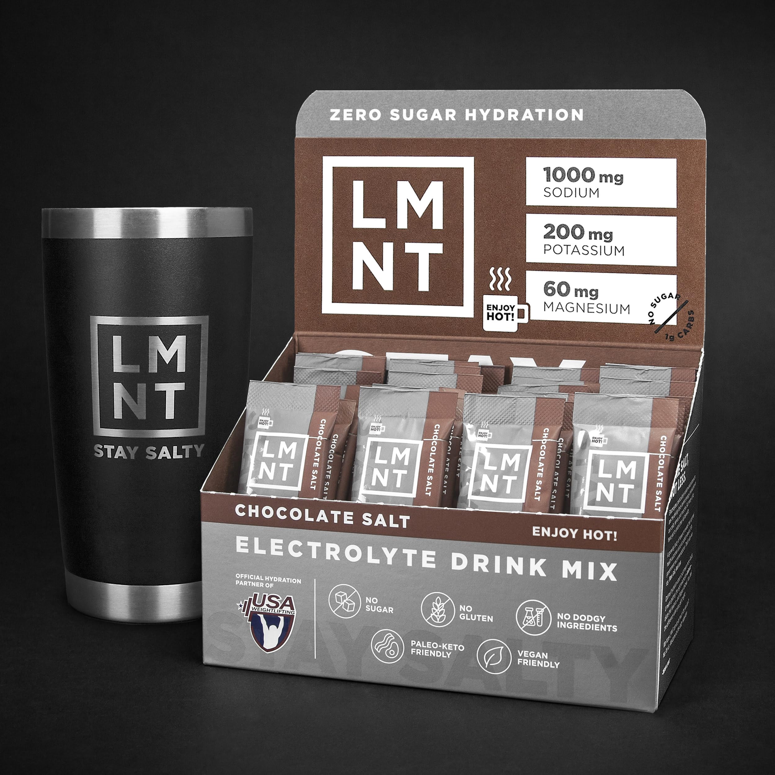 LMNT Zero-Sugar Electrolytes - Hot Chocolate Salt - Hydration Powder Packets Drink LMNT