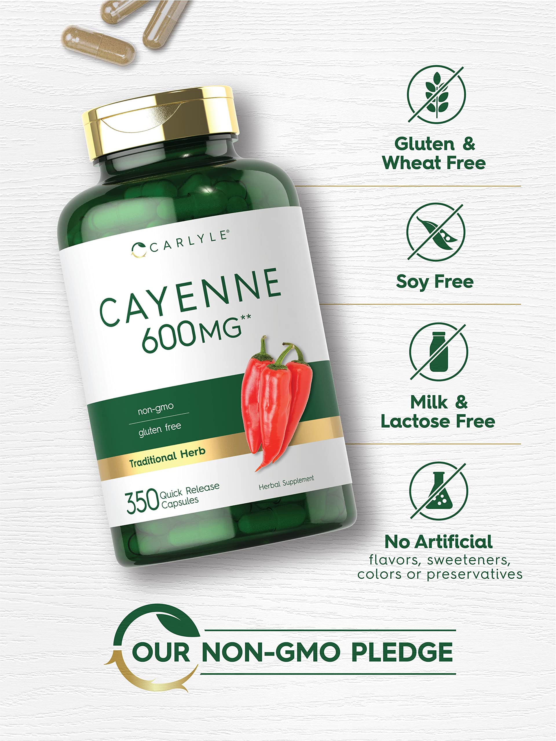 Carlyle Cayenne Pepper Capsules 600mg | 350 Pills | Non-GMO, Gluten Free Supplement Carlyle