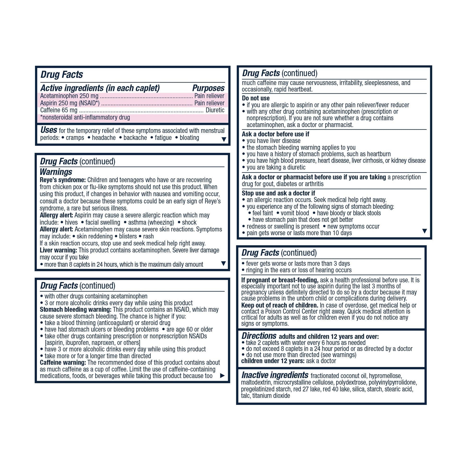 Pamprin Maximum Strength Max Formula, with Acetaminophen, Menstrual Period Symptoms Relief Pamprin