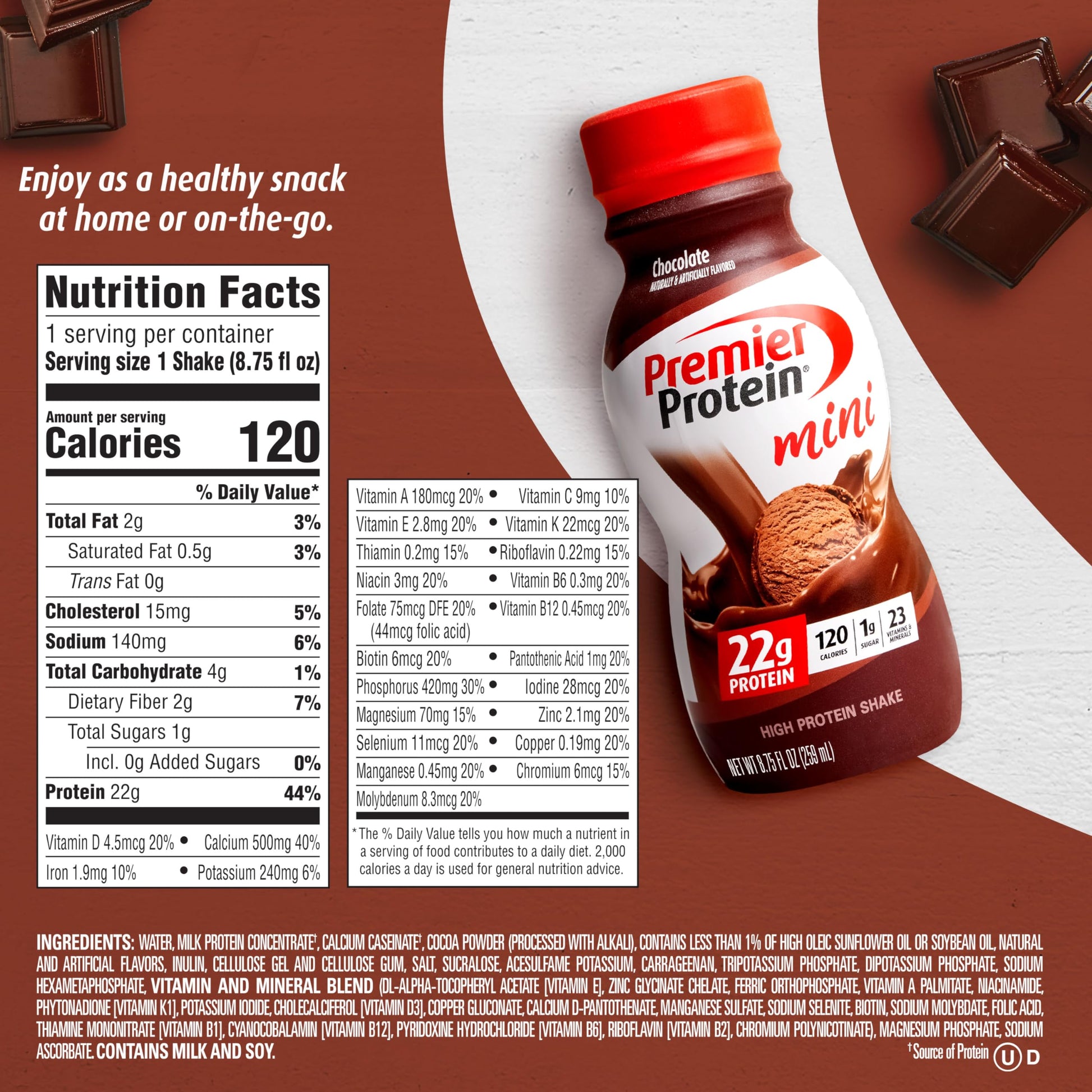 Premier Protein Shake MINIs, Chocolate, 22g Protein, 120 Calories, 1g Sugar, 8.75fl oz Premier Protein