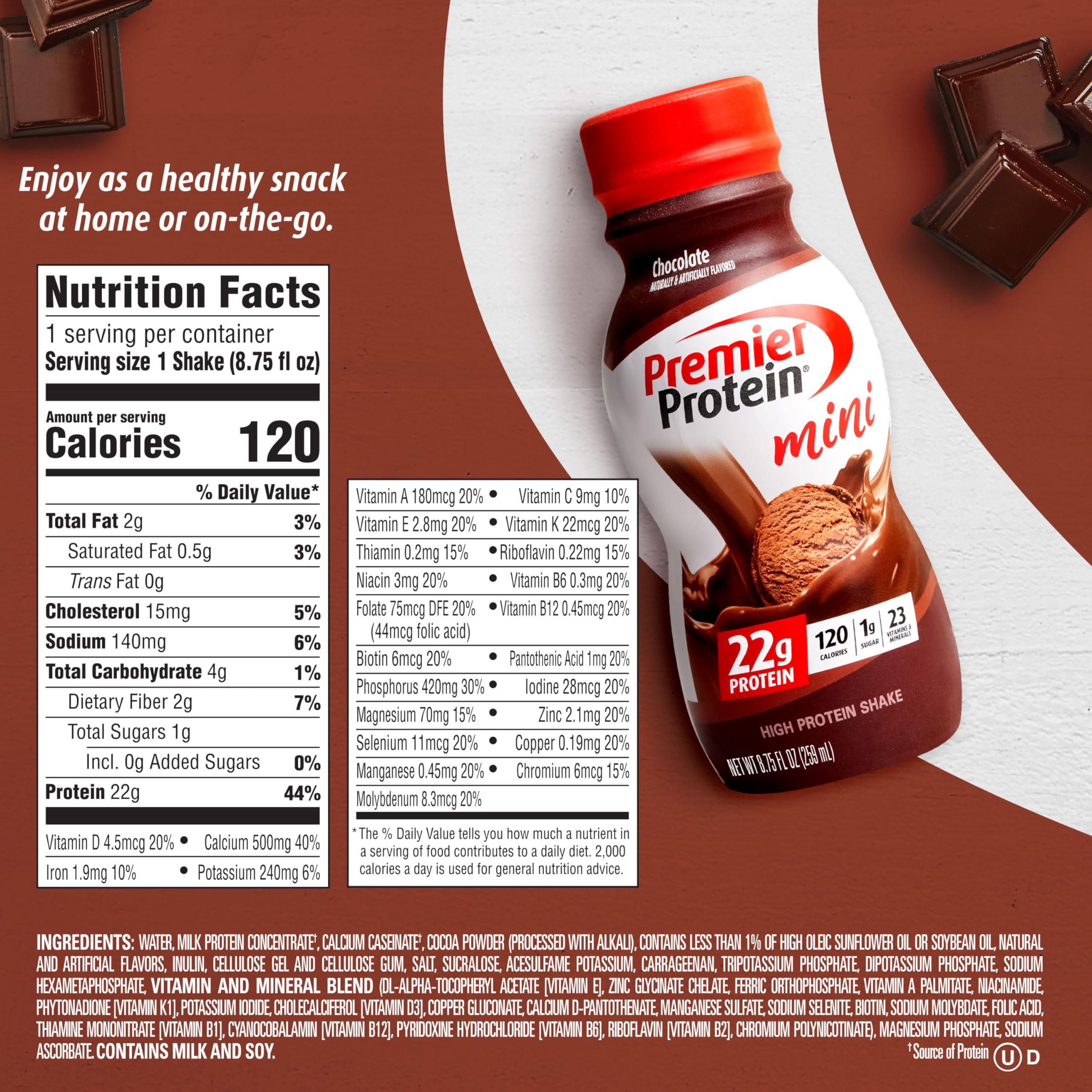 Premier Protein Shake MINIs, Chocolate, 22g Protein, 120 Calories, 1g Sugar, 8.75fl oz Premier Protein