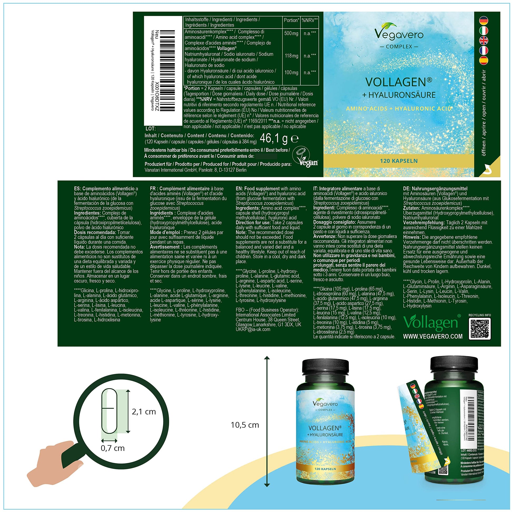 Vegavero Vegan Collagen Complex + Hyaluronic Acid | NO Additives | Vegan Collagen Powder Vollagen Vegavero