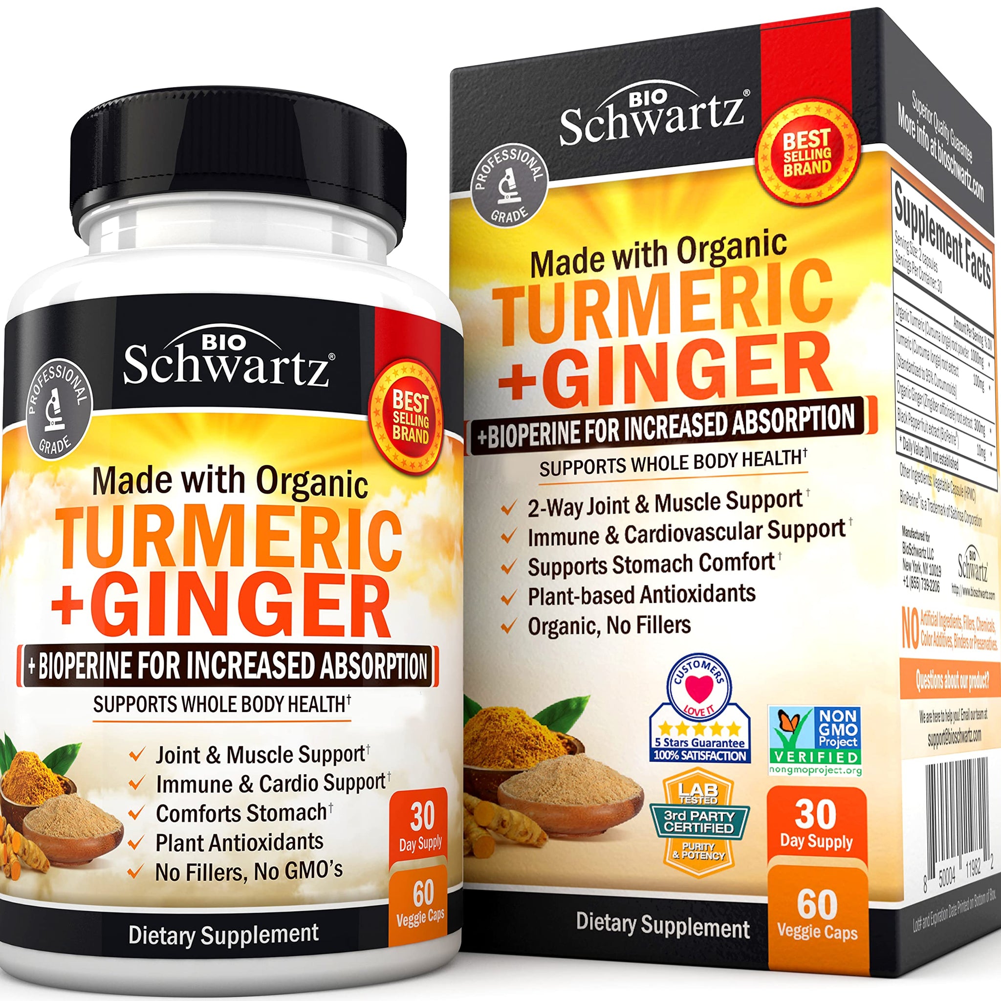 Organic Turmeric Curcumin and Ginger - 95% Standardized Curcuminoids with BioPerine