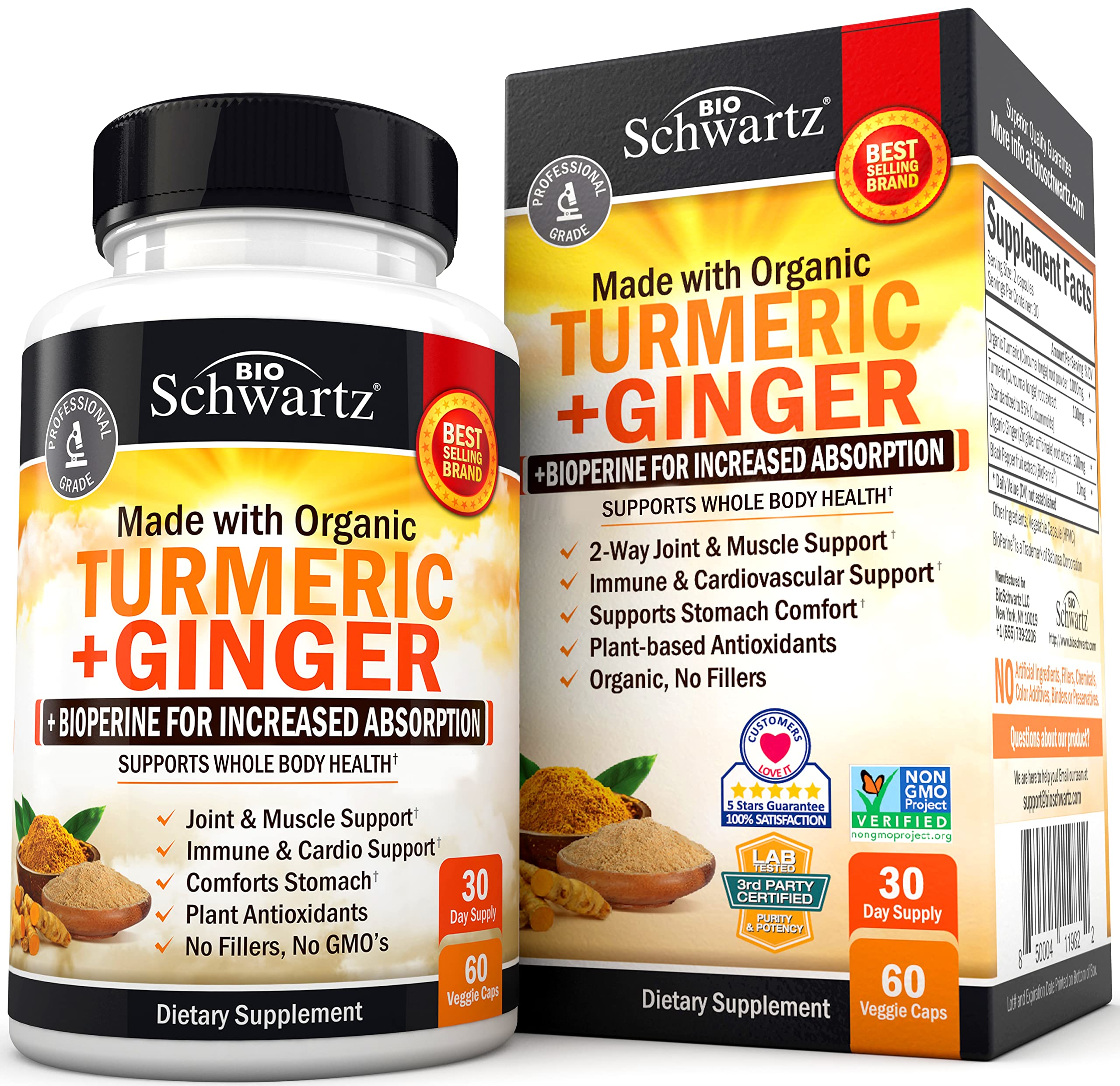 Organic Turmeric Curcumin and Ginger - 95% Standardized Curcuminoids with BioPerine
