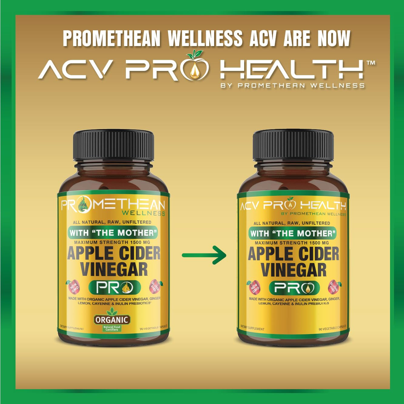 Certified Organic Apple Cider Vinegar Capsules Pro with Mother Acv Pills Detox Promethean Wellness