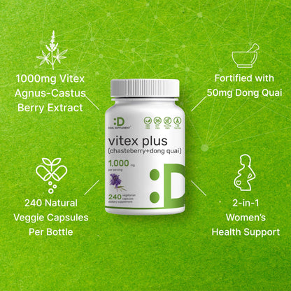 Vitex Supplement for Women – Vitex Chasteberry Supplement 1000mg Per Serving Plus Dong Quai Root