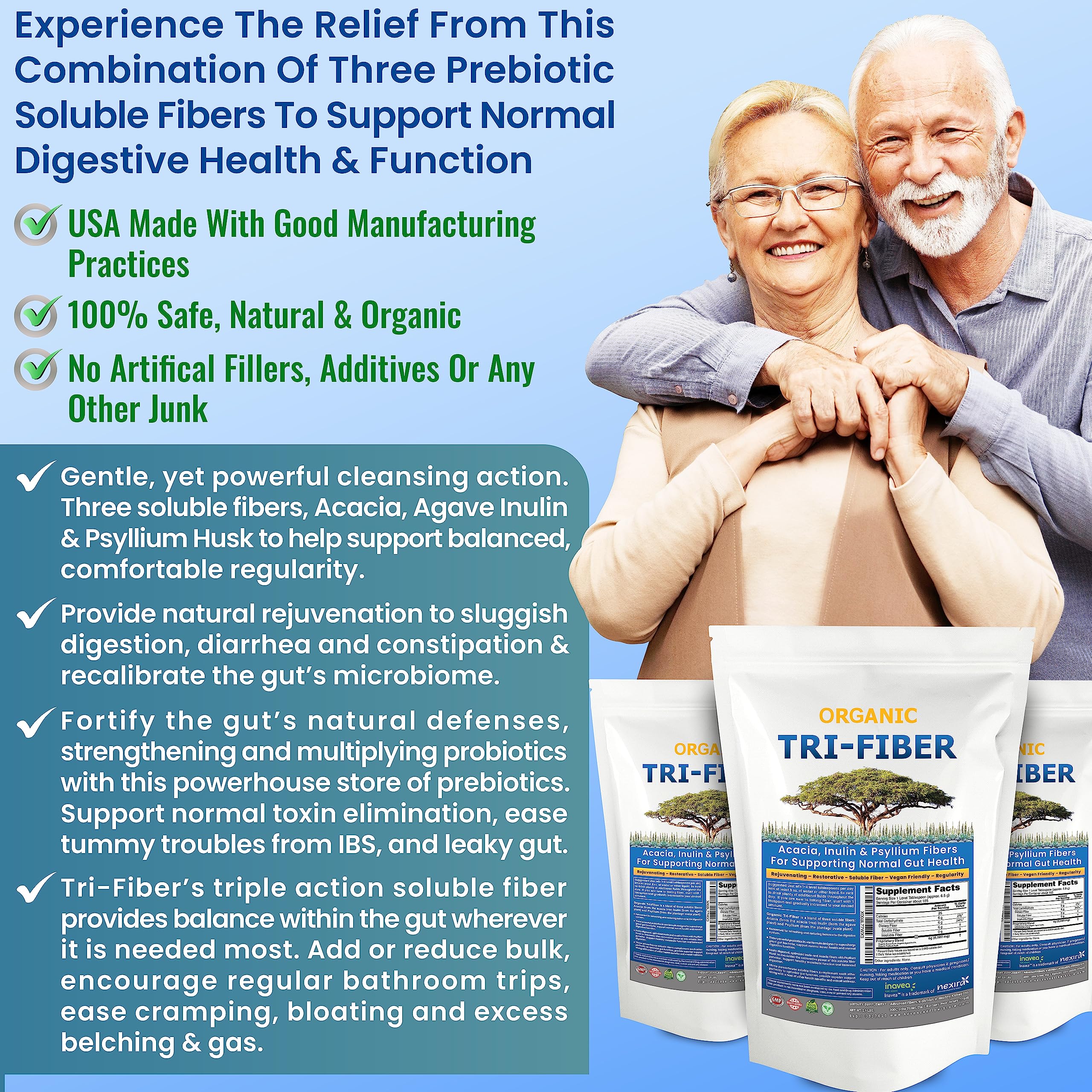 Kidney Restore Tri-Fiber Organic Soluble Fiber Powder, Unflavored High Fiber 3-in-1 Kidney Restore